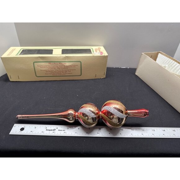 Hand Decorated FADED European Glass Christmas Tree Top Ornament Red & Gold Glitt - Picture 10 of 11